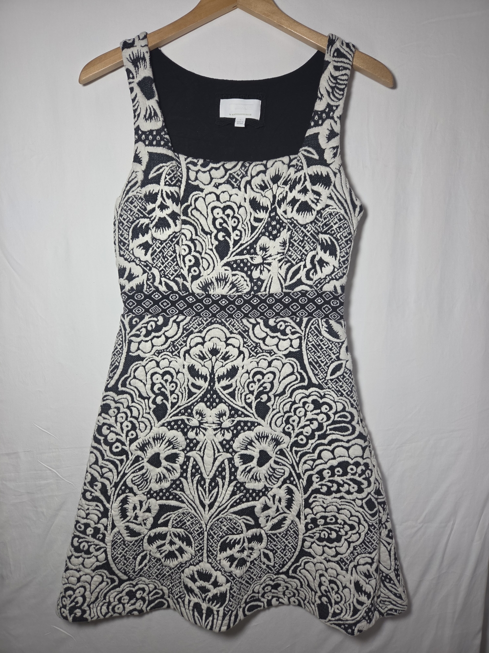Anthropologie Black and White Floral Jacquard Mini Dress